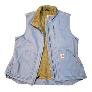 Carhartt Sherpa Lined Canvas Vest Womens LG WV001 Blue Dust Full Zip Drop Tail